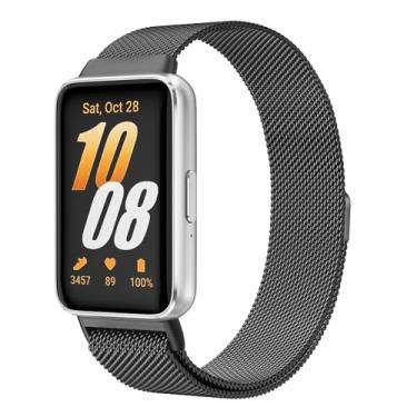 Imagem de Pulseira de relógio de metal compatível com Samsung Galaxy Fit 3, pulseira de substituição de malha de aço inoxidável para acessórios de smartwatch Galaxy Fit 3 SM-R390 (preto)