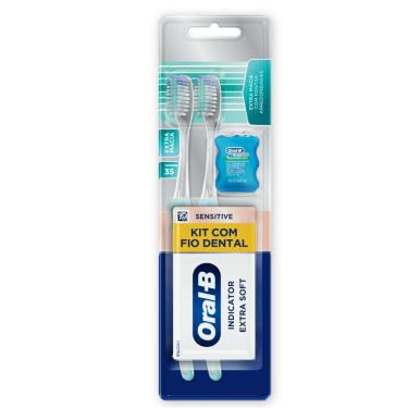 Imagem de Escova Dental Oral-B Sensitive Indicator Extra Macia 2 Unidades + Fio Dental Oral-B Satin Floss 5 m 1 - 1 Unidade