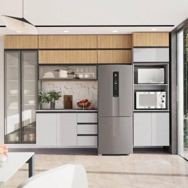 Imagem de Cozinha Modulada 10 Peças 7 Aéreos 1 Balcão 1 Torre 1 Cristaleira Nara Cabecasa Madeiramadeira Avena/Cinza Claro