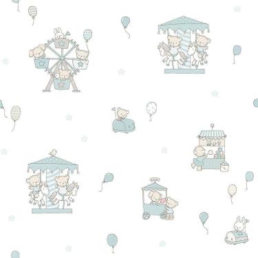 Imagem de Papel De Parede Lullaby Carrossel Verde Malva 2204 - Rolo 10m X 0,53m