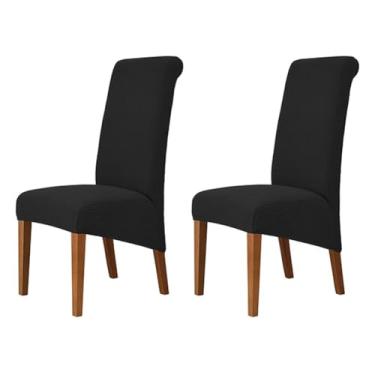 Imagem de Lzyjckh Capa elástica para cadeira de jantar, Capas para cadeiras com encosto alto, Protetor de capa para cadeira Parsons removível e lavável, para sala de jantar, festa,Black,2PCS