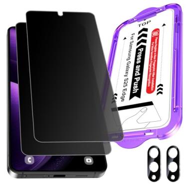 Imagem de Ksleri Pacote com 2 protetores de tela para Samsung Galaxy S25 Edge 6,7 polegadas fosco + 2 protetores de lente de câmera com kit de fácil instalação, filme PET antirreflexo anti-espião [não vidro