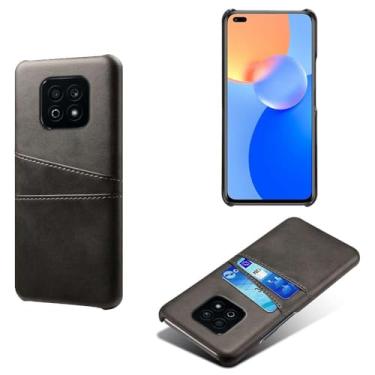 Imagem de Capas Compatível com Honor Play 5 Youth,Caso de couro PU-Tampa de telefone a prova de choque com 2 slots de cartão,Proteção anti-impressão digital e anti-gota-Black