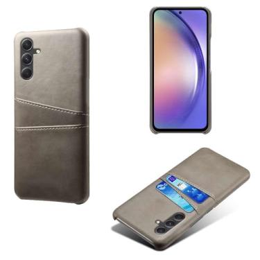 Imagem de Capas Compatível com Samsung Galaxy A55,Caso de couro PU-Tampa de telefone a prova de choque com 2 slots de cartão,Proteção anti-impressão digital e anti-gota-Grey