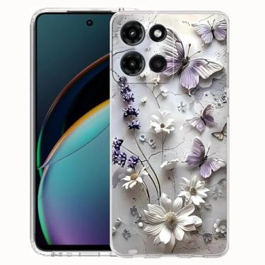 Imagem de FLYING FLIER Capa para celular Motorola Moto G Stylus 5G 2025, [proteção de corpo inteiro] [antiderrapante] [à prova de choque] linda flor borboleta fina TPU capa de telefone (azul 3)