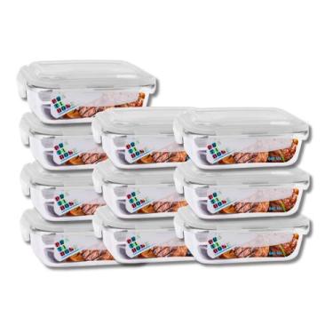 Imagem de Conjunto 10 Potes Vidro Hermético Marmita Mantimentos 640ml - Casa Lin
