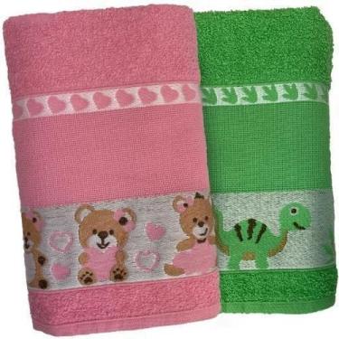Imagem de Kit 2 Toalha De Banho Infantil Rosa E Verde Ponto Cruz Faap - Dugu