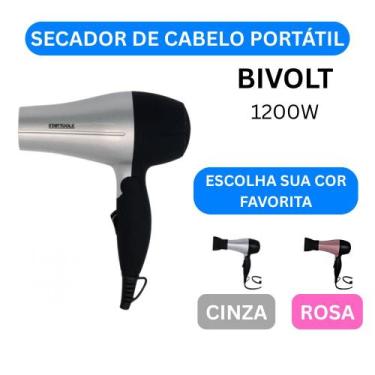 Imagem de Secador de Cabelo Portátil Cor Cinza ou Rosa 1200W Bivolt Compacto Dob