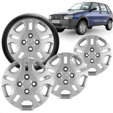 Imagem de Kit 4 Calotas Uno Fire Economy 08 A 10 Prata Cubo Baixo Grid