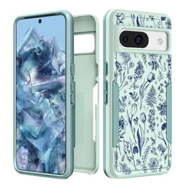 Imagem de Plakill Capa feminina para Google Pixel 8A - Capa feminina fofa kawaii estética design exclusivo flores azuis proteção resistente à prova de choque grau militar adolescentes para celular Google Pixel