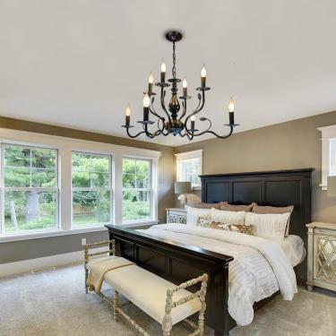 Imagem de Lâmpada Pendente Lustre Francês Country 6 Luzes Estilo Vela Preta Pingente Luz Vintage Metal Pingente Pendurado Lâmpada Teto Pingente Luminária Para Mesa De Jantar I, One Color, 8 lights