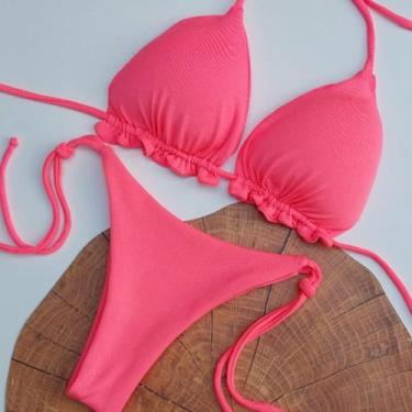 Imagem de Biquini cortininha lacinho rosa neon m - SOL BEACH