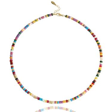 Imagem de Colares de contas coloridas para mulheres, colar gargantilha de pedra natural de aço inoxidável com pedras preciosas, colares boêmios, joias de praia para mulheres, presente para meninas, amigas