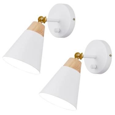 Imagem de phemlec Conjunto de 2 arandelas de parede, luminária de arandela com persiana de metal, interruptor rotativo, lâmpada de braço oscilante para decoração interna para quarto, corredor, sala de estar