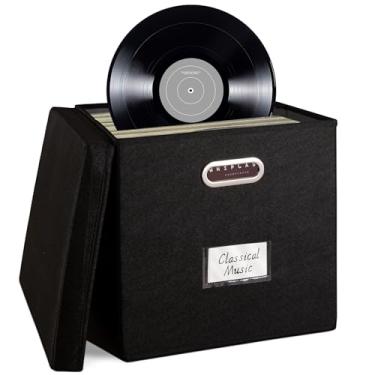 Imagem de ComfortKeeper 1 caixa de armazenamento de discos de vinil com tampa, comporta até 50 LPs, organizador de poliéster 600D durável de 32 x 32 cm, alças resistentes e suporte de etiqueta de PVC para