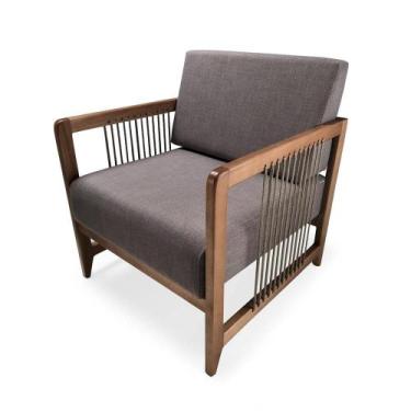 Imagem de Poltrona com braço Lene Algodão Marrom Madeira Cedro Corda Plana Polié