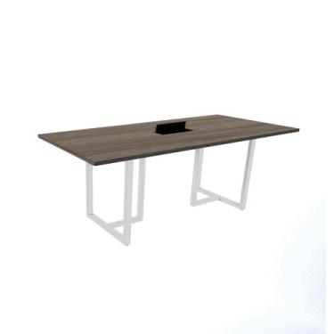 Imagem de Mesa de Reunião com Caixa de Tomada Retangular 200x90 cm Pé Tubular PE