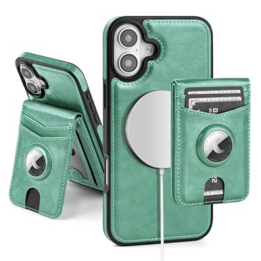 Imagem de SkyEagle Capa carteira compatível com MagSafe Phone 17 com suporte para AirTag, 2 em 1, couro PU, magnético, destacável, com bloqueio de RFID, suporte para cartão de crédito, capa flip para homens e