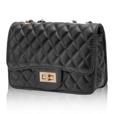 Imagem de Aiqudou Bolsa tiracolo acolchoada para mulheres bolsa de ombro pequena corrente quadrada (X-preta)