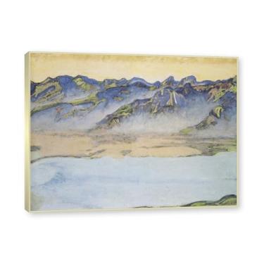 Imagem de Moldura champanhe. Imagem natureza em tela, (névoa sobre a montanha) de Ferdinand Hodler, reprodução de quadros, quadro de arte de parede de tela para casa. 60x80cm