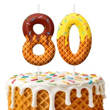 Imagem de Velas de aniversário de sorvete, decoração de topo de bolo de 6 cm, número 80 velas, decorações de aniversário, decorações de bolo de festa de aniversário, suprimentos de festa