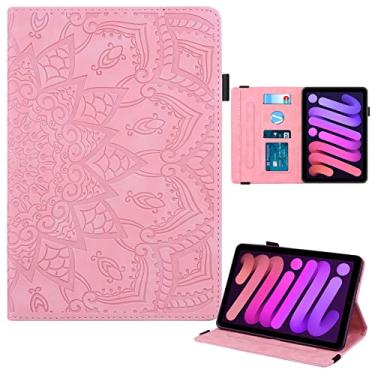 Imagem de Capa para iPad mini 6 de 8,3 polegadas 2021 iPad mini 6ª geração, capa protetora com suporte de visualização multiângulo inteligente com bolso para cartão e porta-lápis (rosa)