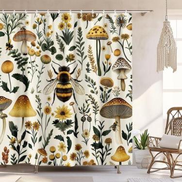 Imagem de Cortina de chuveiro Xioistiy Rustic Boho Mushroom 180x180cm Bege