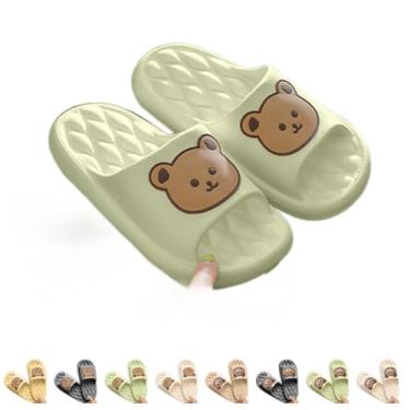 Imagem de NTRUEML Bear Pantufas femininas adoráveis verão uso ao ar livre interior casa banheiro antiderrapante sola grossa chinelos para casa, Urso bobo - verde, 9-10 Women/7.5-8.5 Men