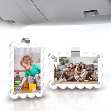Imagem de Derlyniupi Pacote com 2 porta-retratos de carro, clipes magnéticos de acrílico para viseira de foto de 2,4 x 3,5 para carros, clipe de viseira de carro ondulado para fotos, presente especial para ele
