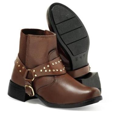 Imagem de Bota Feminina Casual Salto Grosso Confortável Bico Redondo Macio Preto Marrom-Feminino