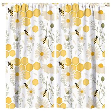 Imagem de Cortina blecaute animal abelha margarida floral com abelhas na primavera desabrochando isolamento térmico cortinas escurecimento bolso haste café sala de jantar quarto sala de estar cozinha 2 painéis