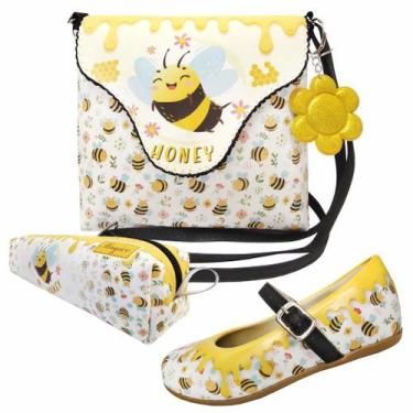 Imagem de Kit Infantil Feminino Sapatilha Bolsa e Estojo Abelhinha Magicc Kids, 