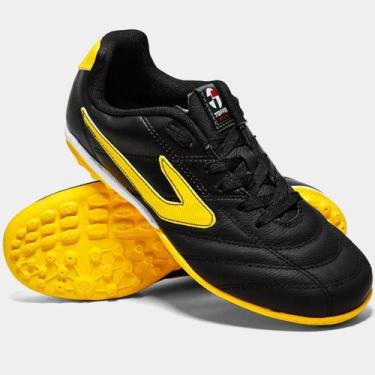 Imagem de Chuteira Society Topper Furia Unissex - Preto e Amarelo, 42