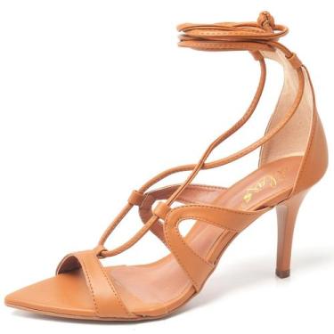 Imagem de Sandália Bico Folha Salto Médio Napa Carvalho - Ellas Online, 35, Bege