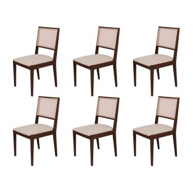 Imagem de Conjunto com 6 Cadeiras de Jantar Estofada Suellen em Madeira e Mdf Castanho Linho Bege