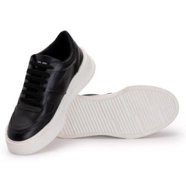 Imagem de Sapatenis Masculino Casual Em Couro Pettinari, Branco, Preto, 42