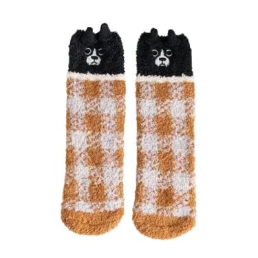 Imagem de Meias unissex masculinas quentes super macias de pelúcia femininas animais fofos meias felpudas de inverno fofas se você puder ler estas meias de tripulação, Cachorro xadrez marrom
