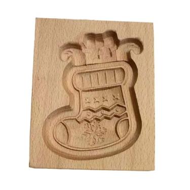 Imagem de Generic Cortador de biscoitos de madeira, carimbo de biscoitos de madeira, ferramenta de cozimento esculpida, prensa de para festas, Halloween, Natal, 10cm X 8cm X 2cm