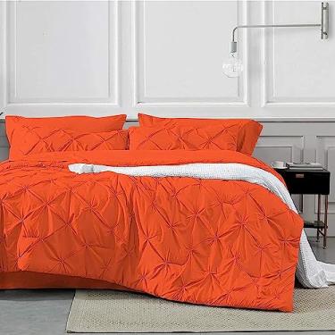 Imagem de Jogo de cama de algodão com capa de edredom laranja de hotel luxuoso, inclui 1 capa de edredom queen grande (98 x 98) polegadas com zíper oculto e 2 fronhas