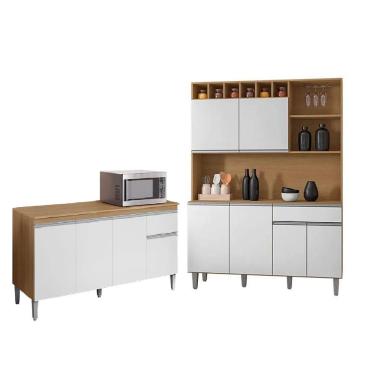 Imagem de Cozinha Compacta Alice com Balcão para Pia Tatiane 120m Com Tampo MDP - Amendoa/Branco AJL