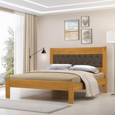 Imagem de Cama de Casal de Madeira Imbuia Viena com Cabeceira Estofada Veludo Ma