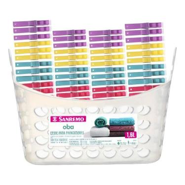 Imagem de 2X Kit 48 Pregadores De Roupa Varal + 1 Cesto Porta Prendedo