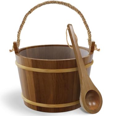 Imagem de Petpvilit Conjunto de balde e concha de sauna - feito à mão de madeira de cedro vermelho canadense - Acessórios de sauna balde de sauna de madeira - Kit de balde de madeira para sauna de luxo 4 litros