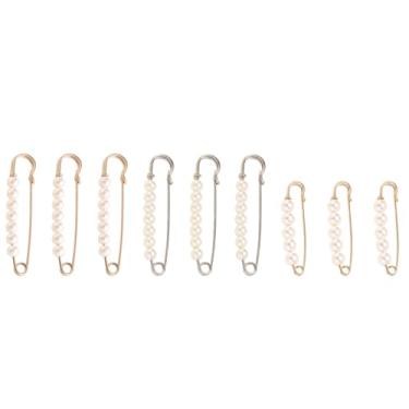 Imagem de 9 peças broches e alfinetes para mulheres falsas pérolas alfinetes de segurança suéter broche de xaile broches para ropa de mujer vários estilos e comprimentos estão disponíveis para se adequar a