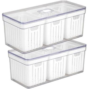 Imagem de Organizador de Geladeira com 3 Cestos, Kit 2 Unidades, Tampa Multiuso para Alimentos, Verduras e Vegetais, 6,8 Litros, Transparente
