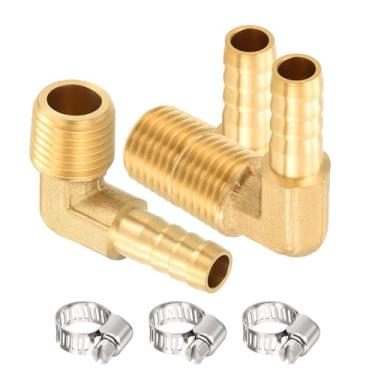 Imagem de HARFINGTON 3 peças de cotovelo de 90 graus 5/40.6 cm a 1/20.3 cm NPT acessórios de farpa de latão macho com 3 peças de braçadeiras de latão, emendador de metais para impressão 3D, compressor de ar