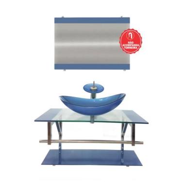 Imagem de Gabinete de Vidro 80cm para Banheiro Dinamarca - EKASA, Azul