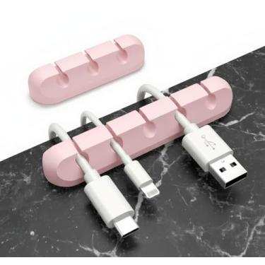 Imagem de Organizador de cabos, organizador de cabos, clipes de cabos, suporte de cabo USB, organizador de fios, clipes de cabo, (5, 3 compartimentos rosa)