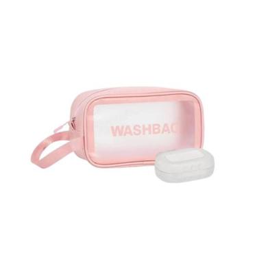 Imagem de Kit Necessaire Washbag Rosa Pequena com Saboneteira p Viagem - Mormino