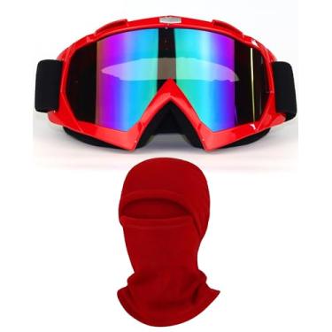 Imagem de immoono Óculos de esqui OTG para motocicleta com balaclava quente de inverno, esqui, snowboard, areia, motocross, mountain bike, MX MTB, ATV, corrida, óculos de segurança, vermelho